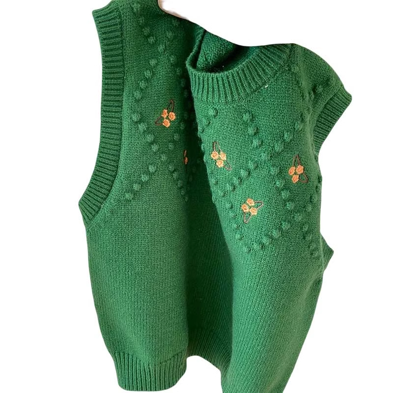 Knitted vest green flower embroidered sweater vest YM1908