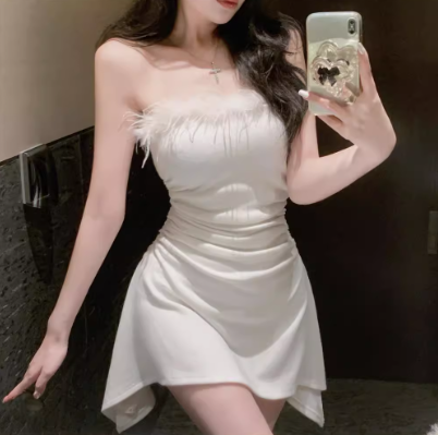 Sexy Strapless White Sheath Short Birthday Dress Holiday Dress YM2333
