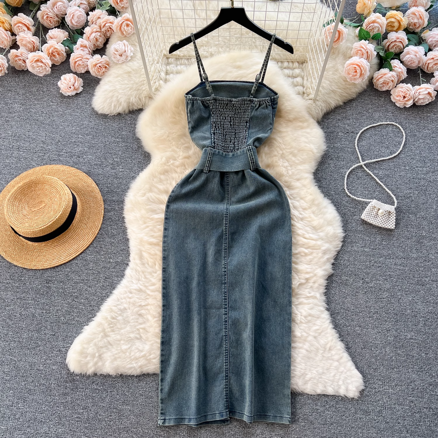 Retro strapless denim dress YM318