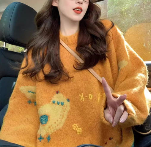 Orange sweater women's new autumn and winter thickened knitted sweater YM1578
