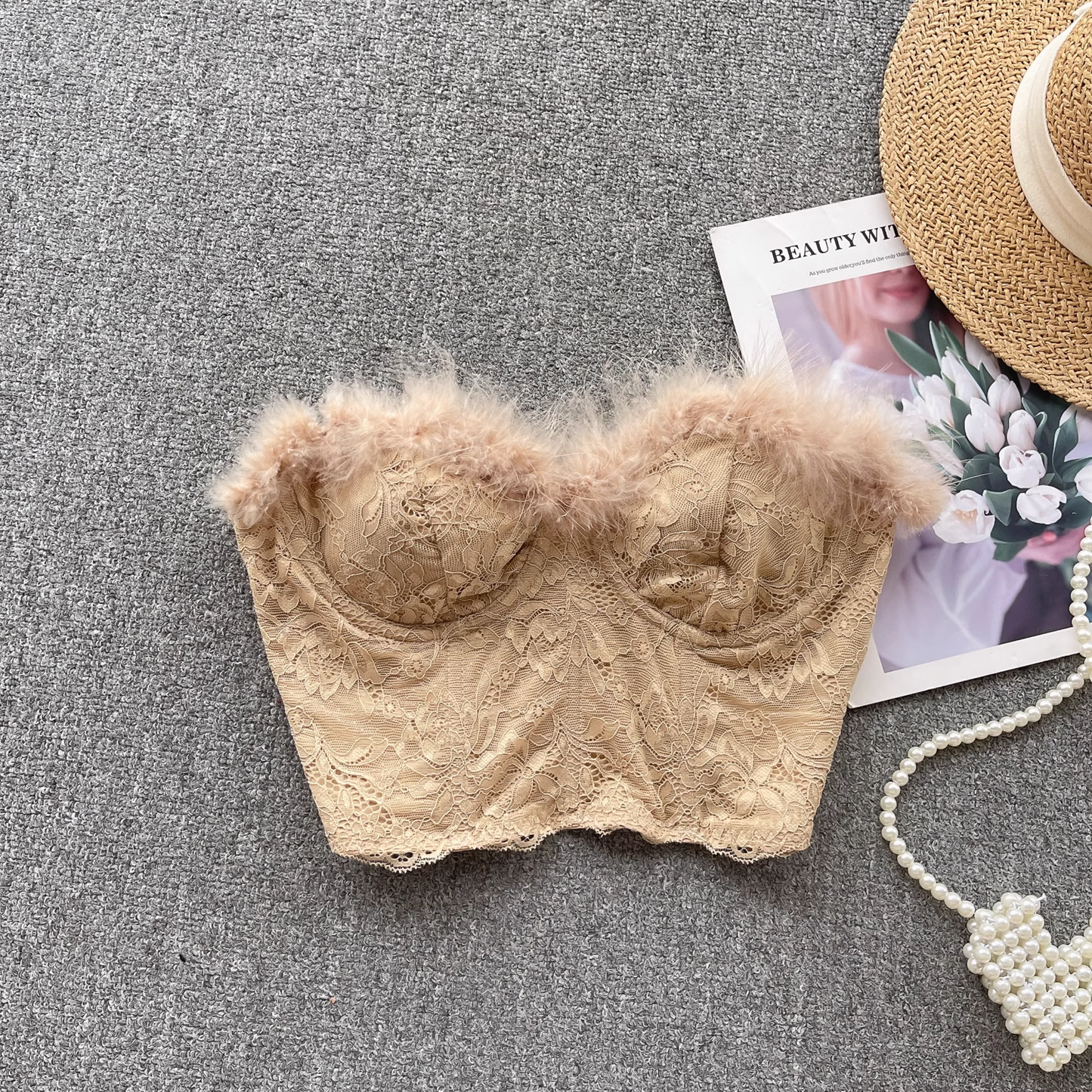 Autumn Feather Lace Mesh Design Top YM633