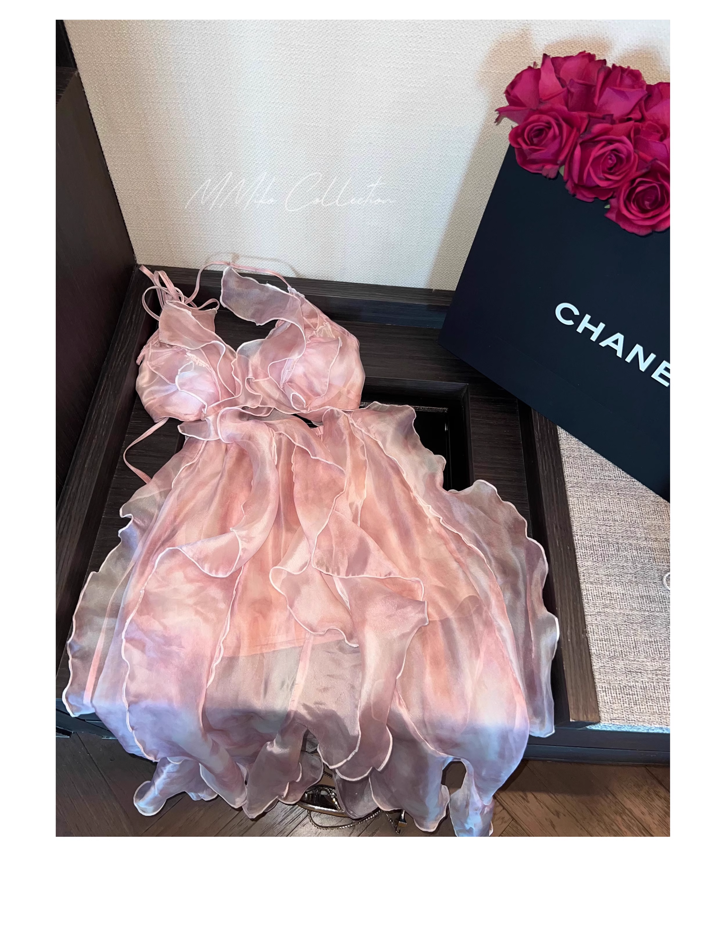 Pink gradient gauze multi-layered ruffled halterneck halter party dress YM1911