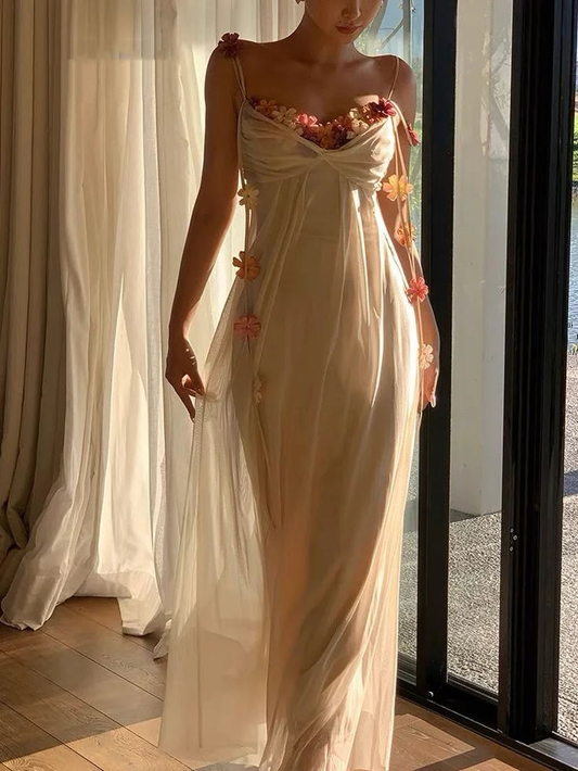 Elegant Fashion Tulle Floral Beach Party Long Dresses for Women Summer New Boho Dress YM1757