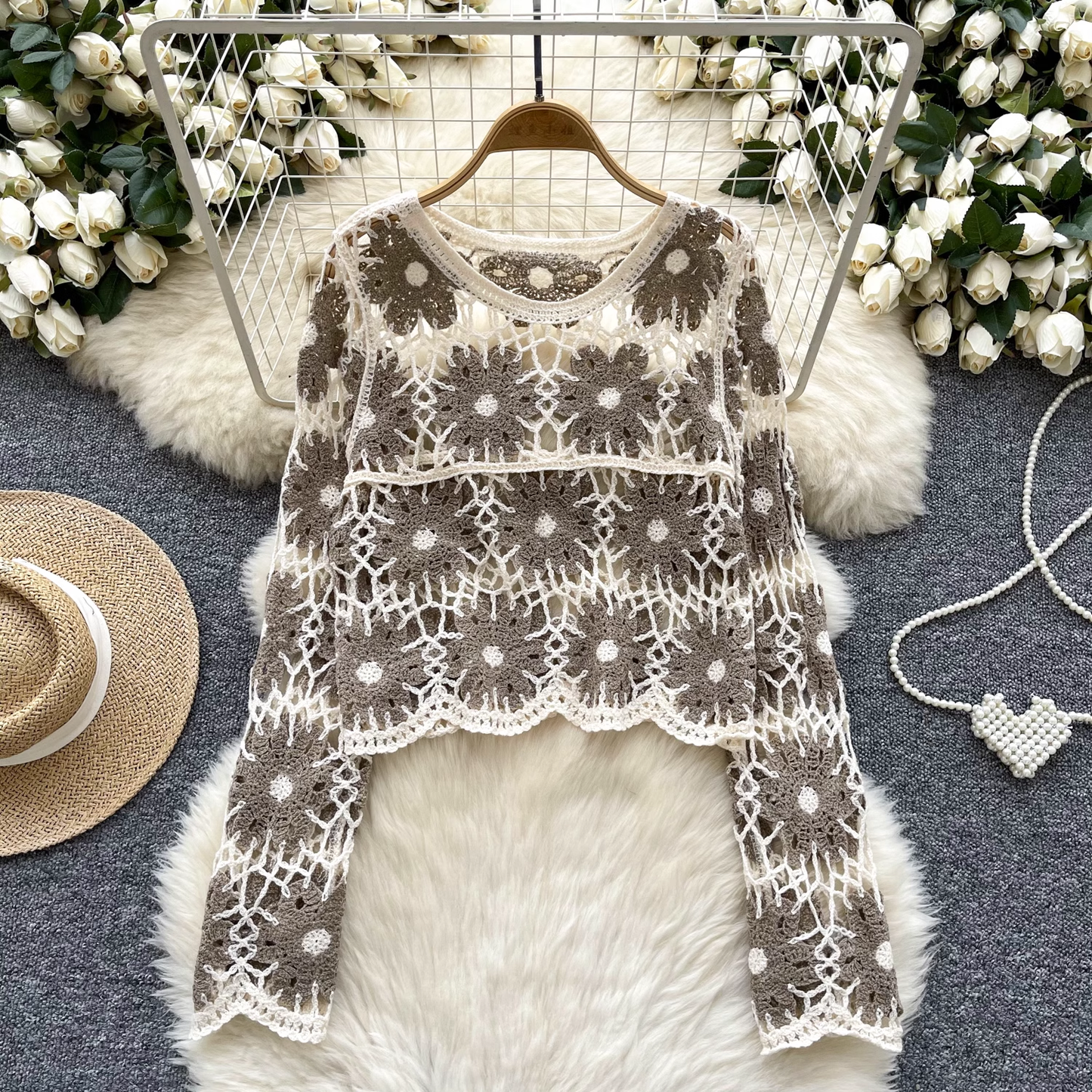 Vintage Knitted Hollow Crochet Sweater YM1687