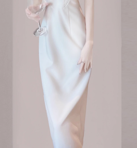 Apricot one shoulder sexy dress evening gown YM1956