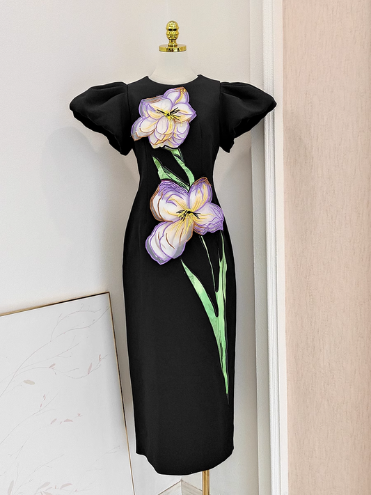 Fashionable Temperament Three-Dimensional Flower Embroidery Sheath Long Party Dress Holiday Dress YM2102
