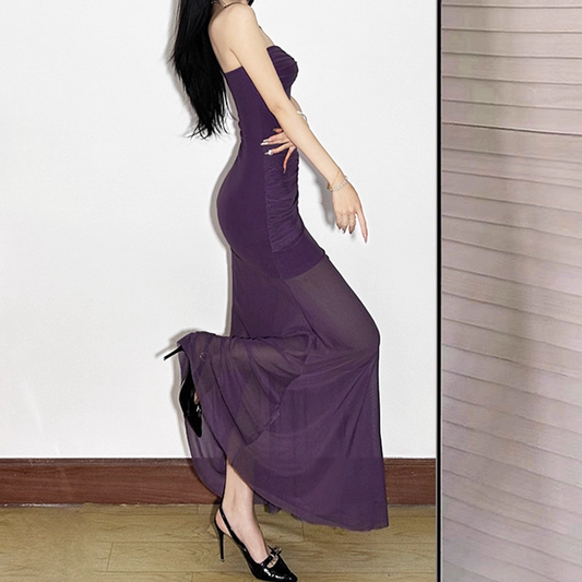 Classy Purple Sweetheart Neck Long Holiday Dress Vacation Dress YM2200