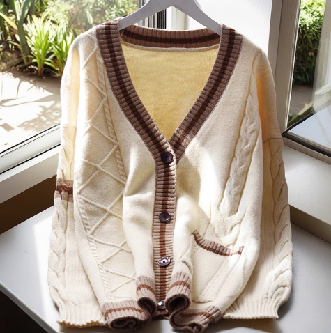 Pink V-neck Sweater Jacket Thickened Soft Knitted Cardigan YM2379