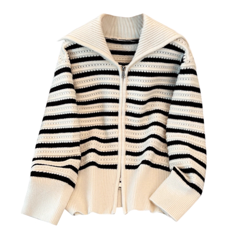 Lazy Style Striped Knitted Cardigan Women's Early Autumn Fashionable Loose Sweater YM2301