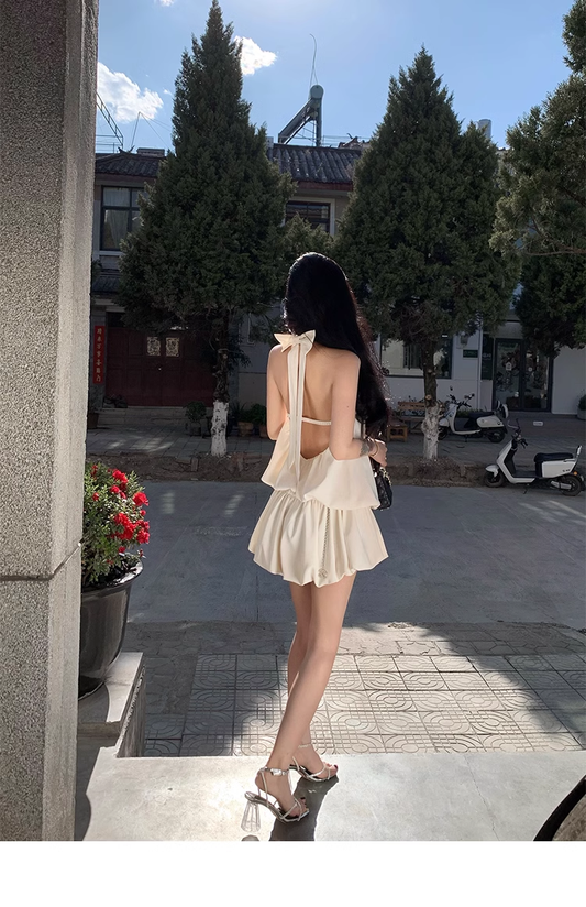 Apricot Halter Backless Short Prom Dress Birthday Outfits YM2013