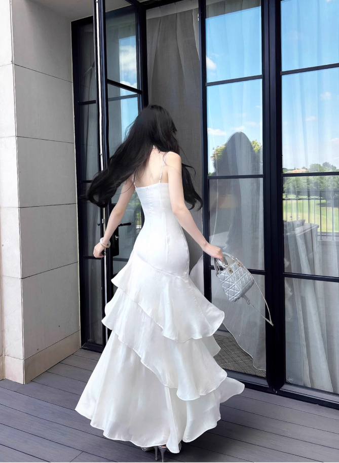 Sexy Straps Prom Dress Irregular Ruffles Mermaid Birthday Dress YM1683