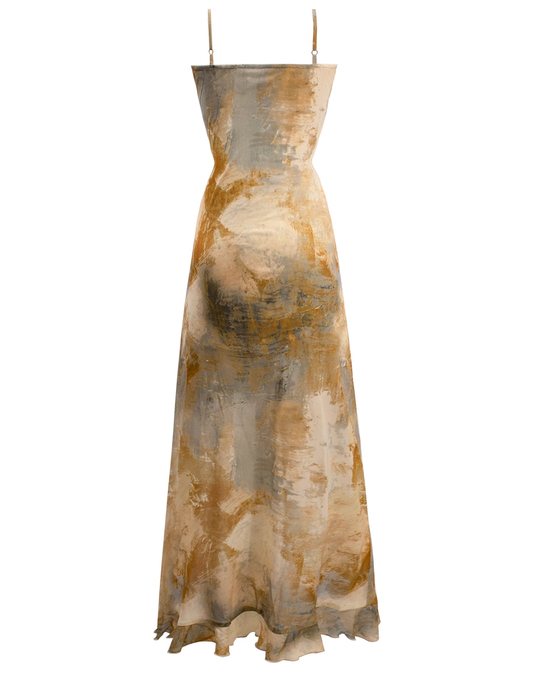 Retro Suspender Vacation Dress Retro Irregular Slit Long Holiday Dress YM2311