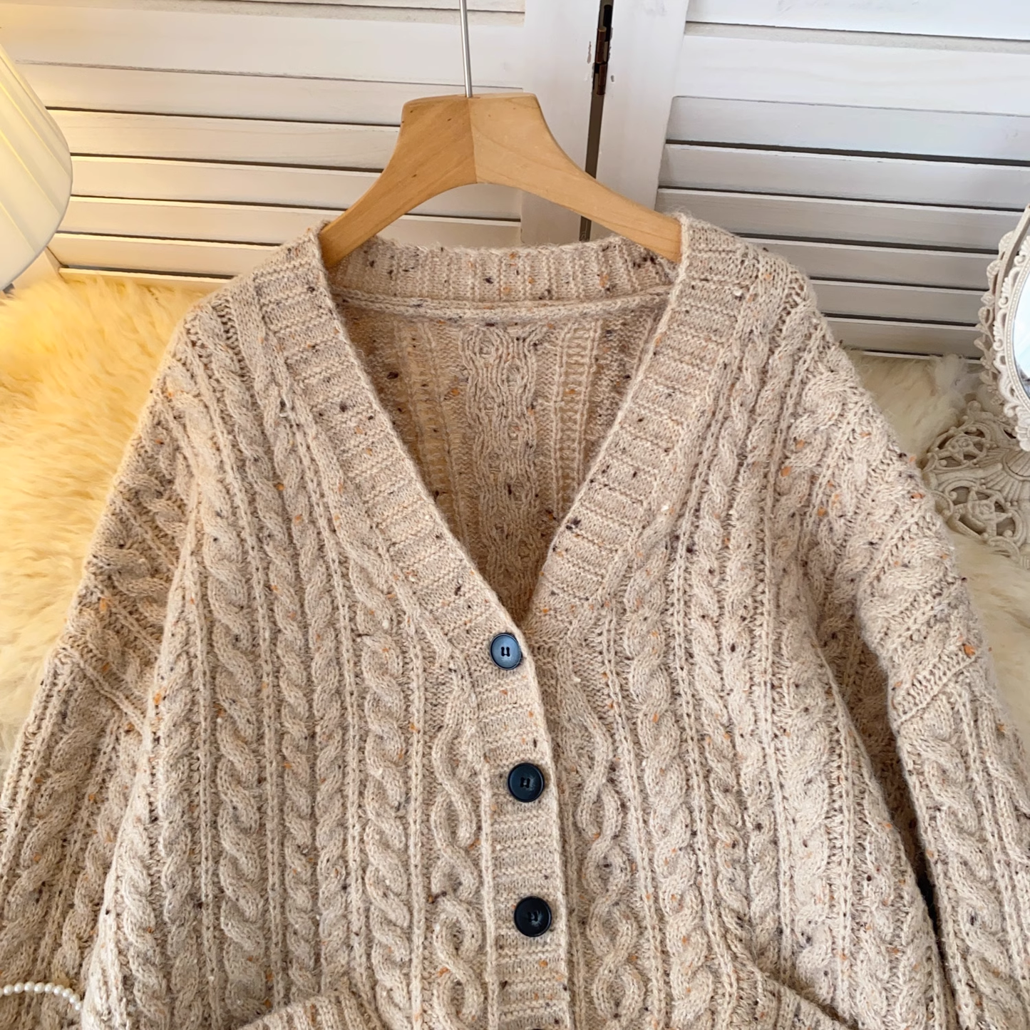 Lazy style sweater coat women autumn all-match cable knitted cardigan YM1584