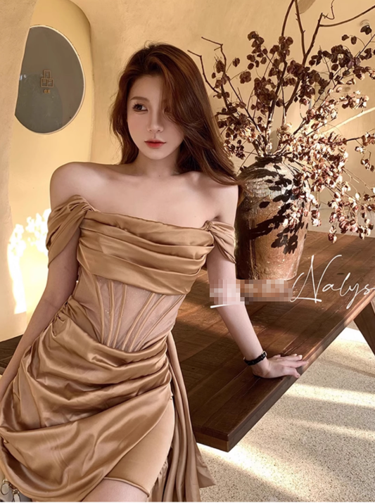 Vintage Short Dress Strapless Pleated Satin Birthday Outfits YM1716