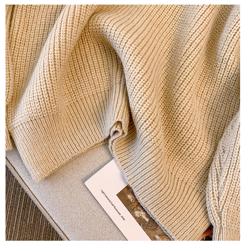 Khaki V-Neck Knitted Sweater Women's Autumn Fashionable Loose Versatile Casual Top YM2294