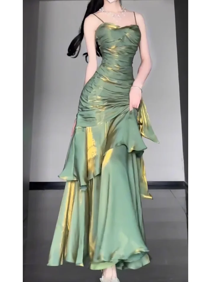 Retro Mermaid Green Prom Dress With Flower YM1602
