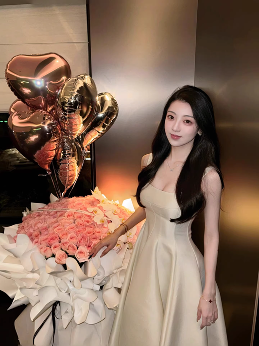 A Line Suspender Dress White Birthday Dress YM1654