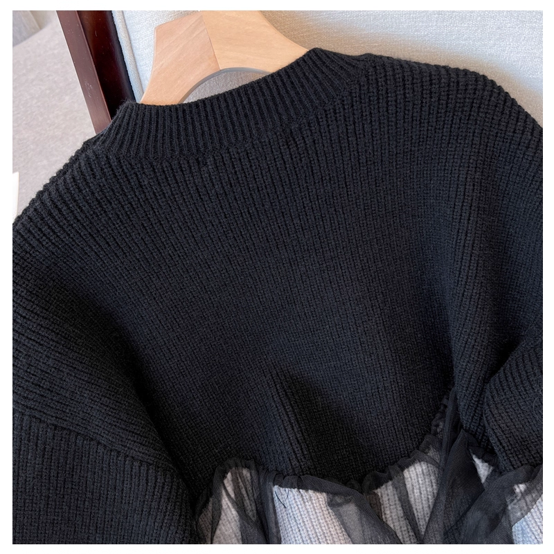 Autumn Black Splicing Knitted Sweater YM2298