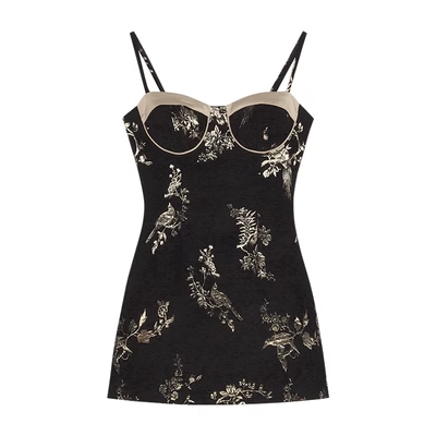 Retro heavy jacquard suspender dress YM970