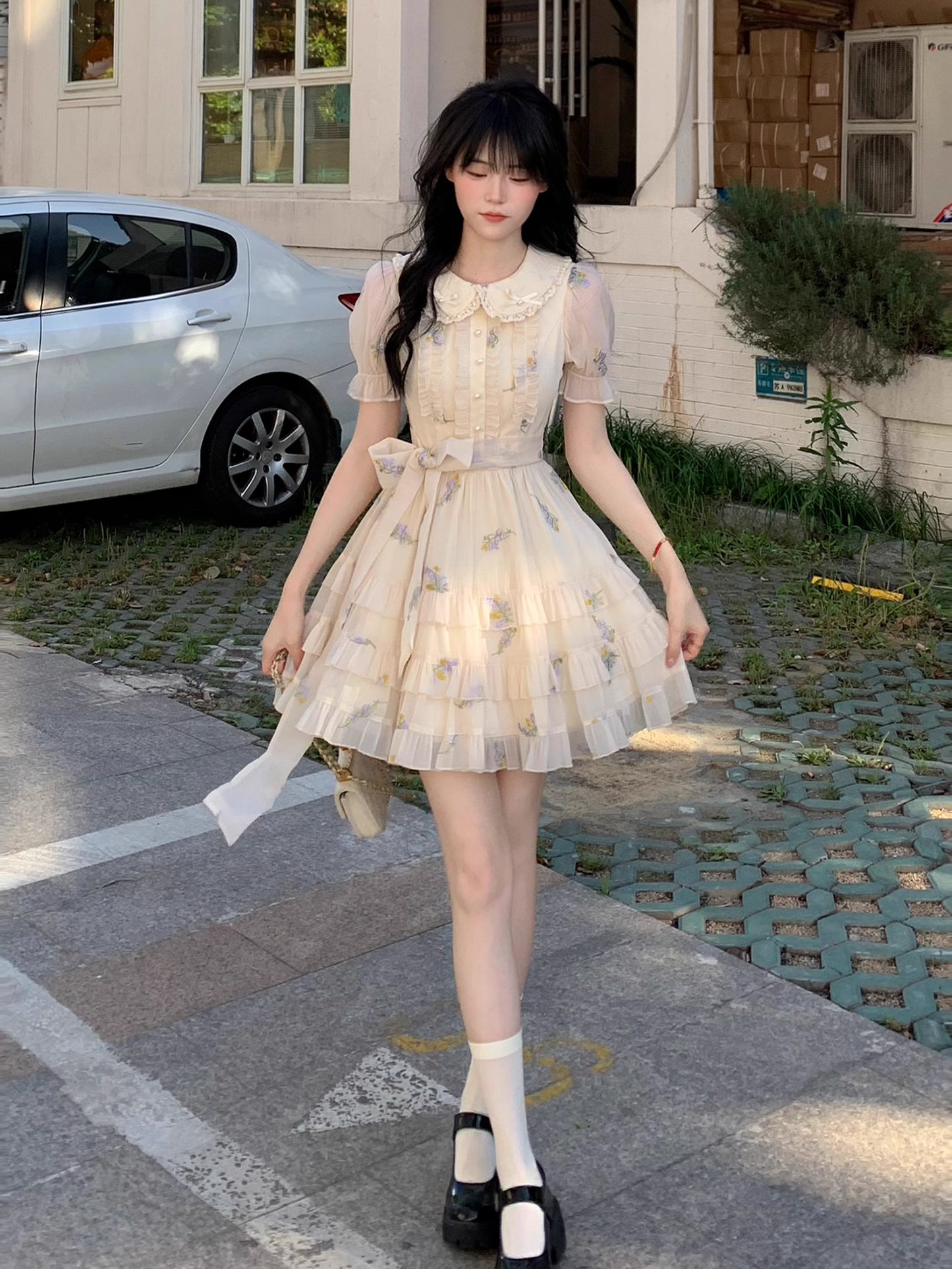 Cute Sweet Doll Collar Embroidered Tulle Short Birthday Party Dress YM2040