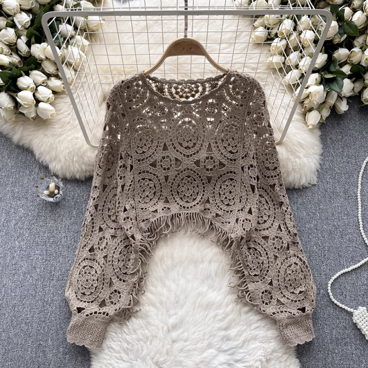 women's retro style hollow knitted top shirt YM430