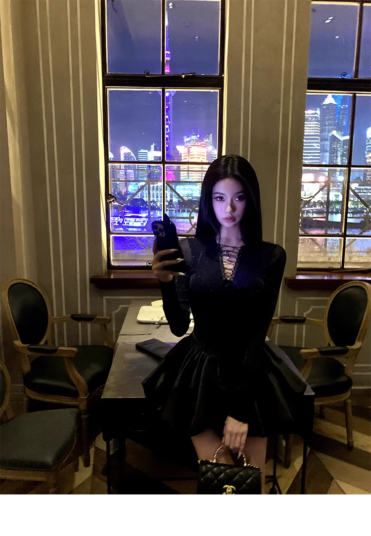 Hollow Neck Birthday Black Party Dress YM1996