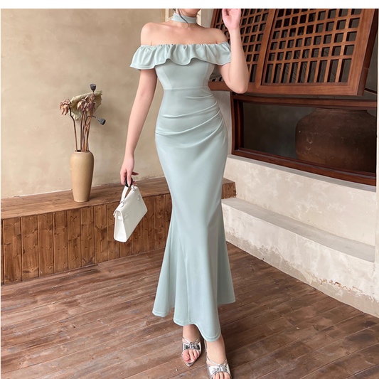 Classy Off The Shoulder Green Mermaid Long Birthday Dress Holiday Dress YM2218