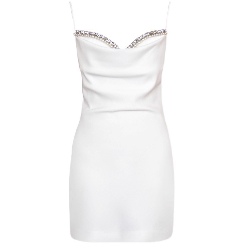 Sexy Straps Birthday Dress Off White Satin Beaded Short Party Dress YM2187