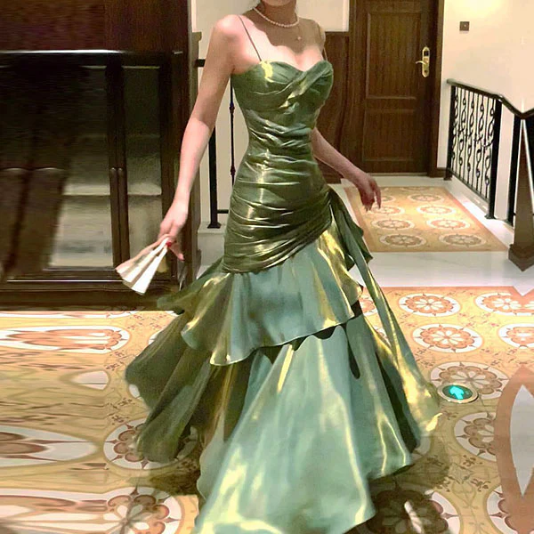 Retro Mermaid Green Prom Dress With Flower YM1602