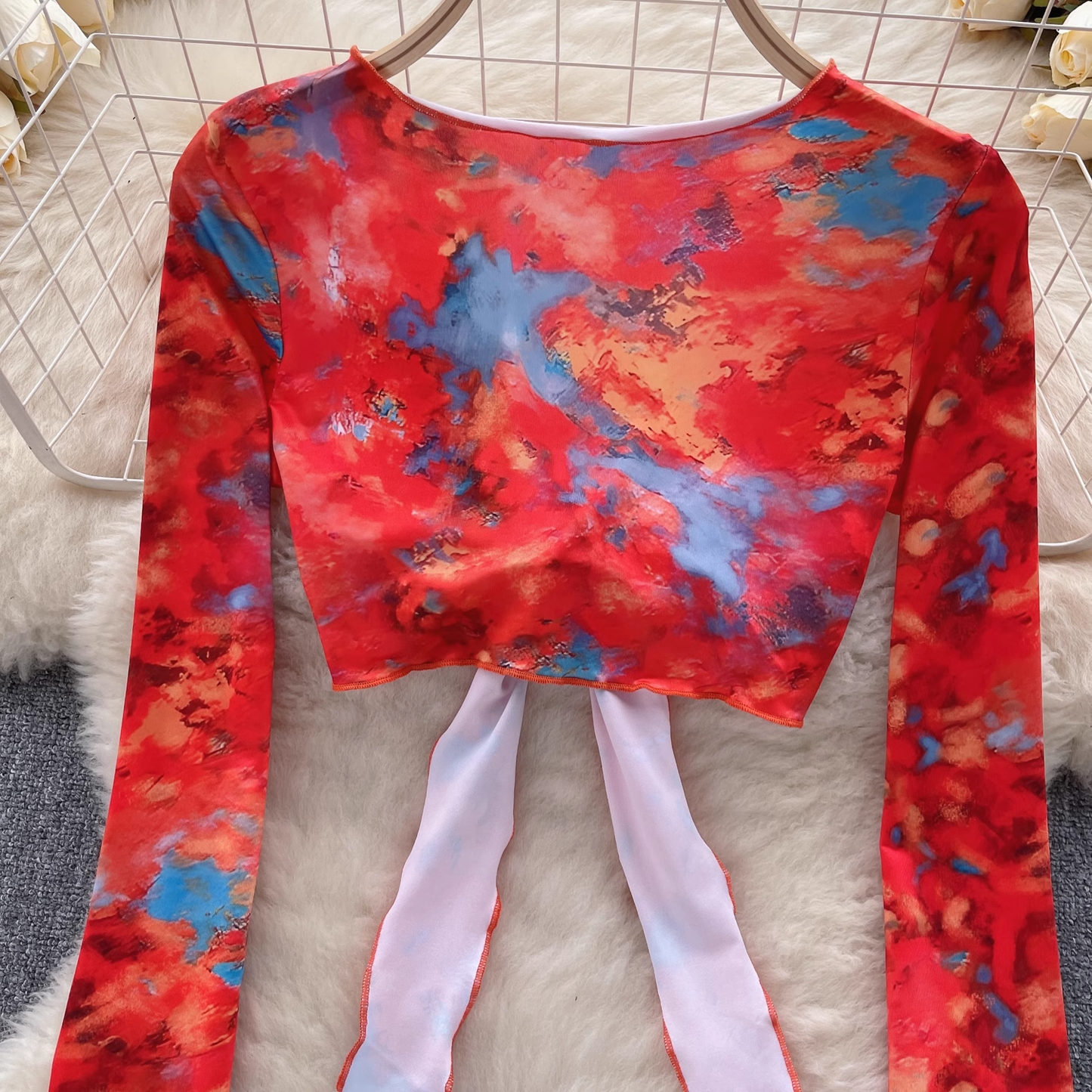 Floral trumpet sleeve top women's short section navel bag hip skirt two-piece suit summer YM400