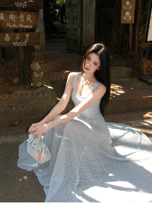 Classy Blue Straps A Line Long Party Dress YM2011