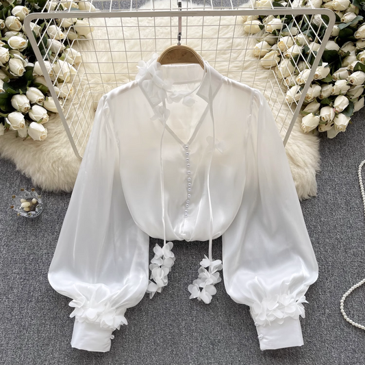 Women's mesh shirt autumn ribbon long sleeve blouses YM510