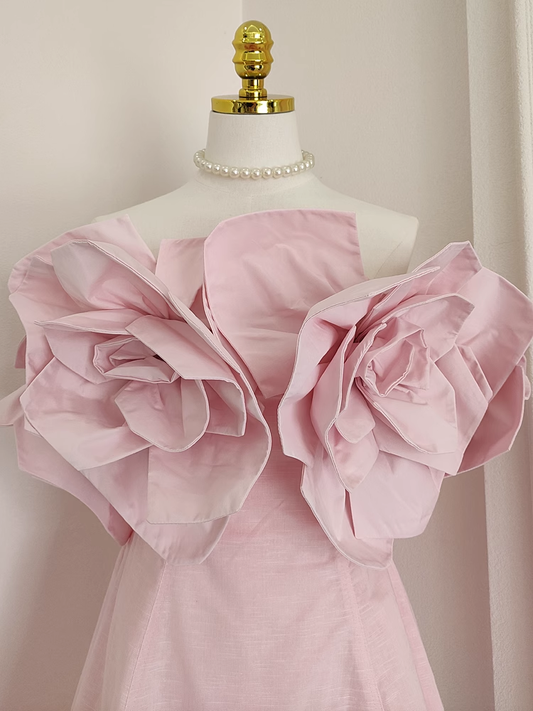 Chic 3D Flower Pink Strapless A Line Short Party Dress Homecoming Dress YM2103