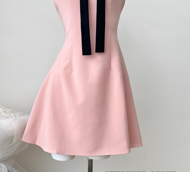 Pink Bow Halter Neck Birthday Dress A-Line Women Dress YM2312