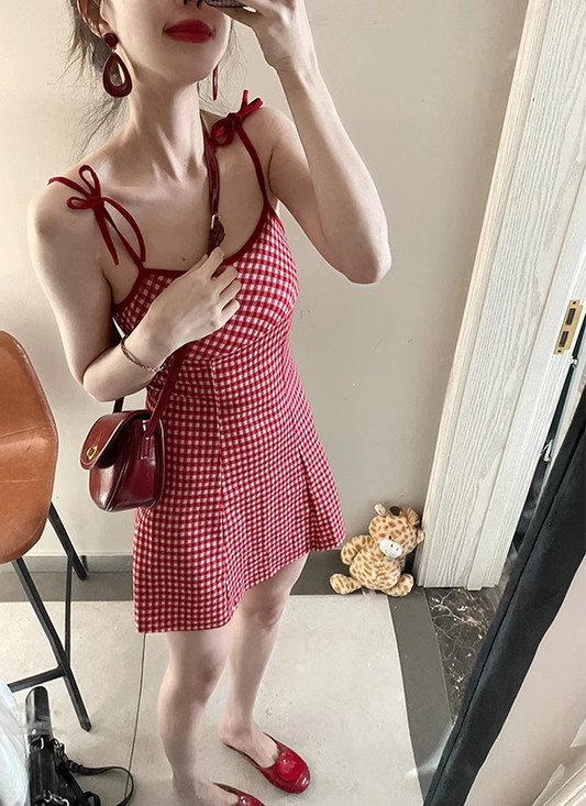 Red Suspender Dress New Retro Short Dress YM1783