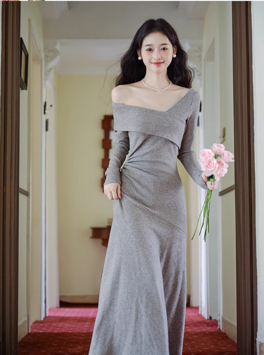 New Elegant And Gentle Long Dress Gray Party Dress YM1681