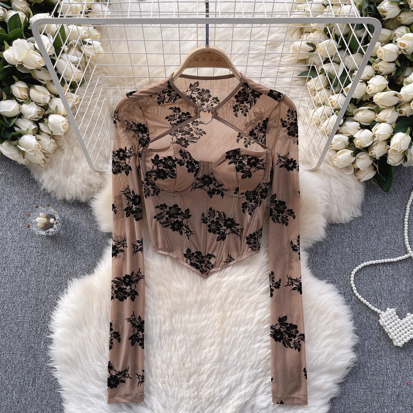 Hot Tops Women's Hollow Long Sleeve Blouse YM1693