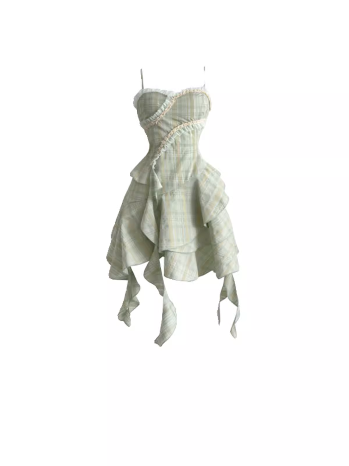 Mint green design floral tube irregular mini dress YM1375