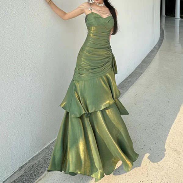 Retro Mermaid Green Prom Dress With Flower YM1602