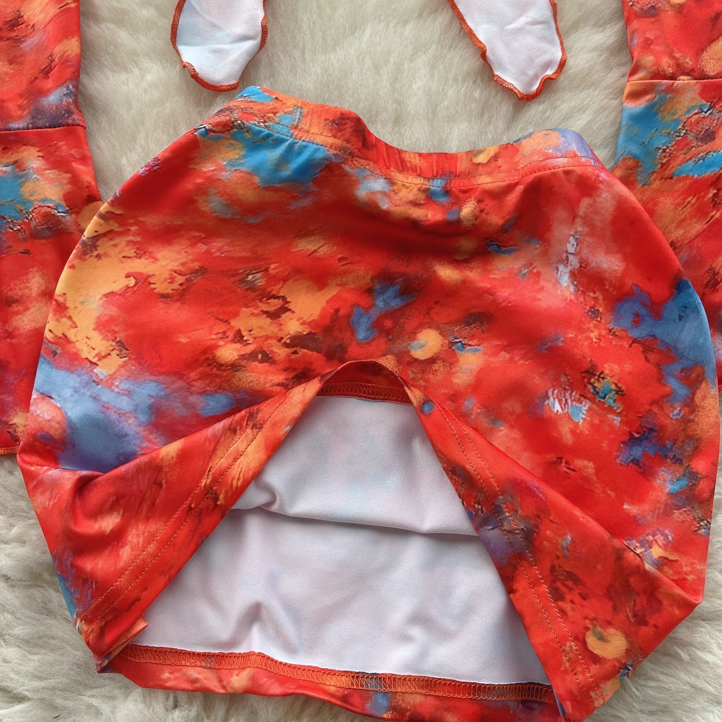 Floral trumpet sleeve top women's short section navel bag hip skirt two-piece suit summer YM400