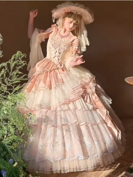 Pretty Pink Lolita Satin Lace Evening Dress Birthday Party Dress Ball Gown YM2137