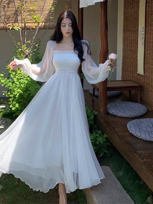 White Tulle Long Dress YM1504