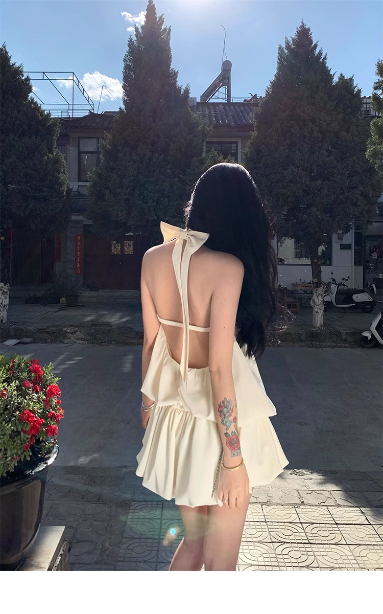 Red Halter Sexy Backless Prom Dress Birthday Party Outfits YM1975