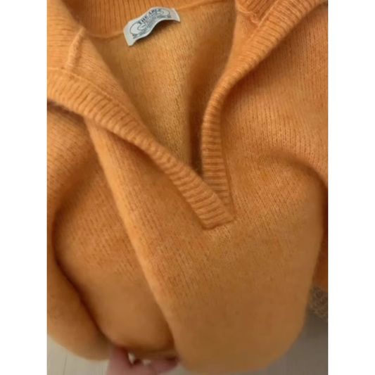 Sunset Orange Large Lapel Sweater Loose Slimming Sweater YM1859