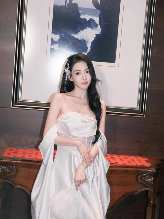 Elegant Wedding Dress Toast Dress White Birthday Party Dress YM1659