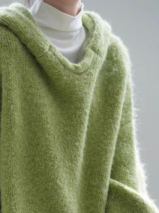Fruit Green Loose Thickened Hooded Knitted Sweater YM1848