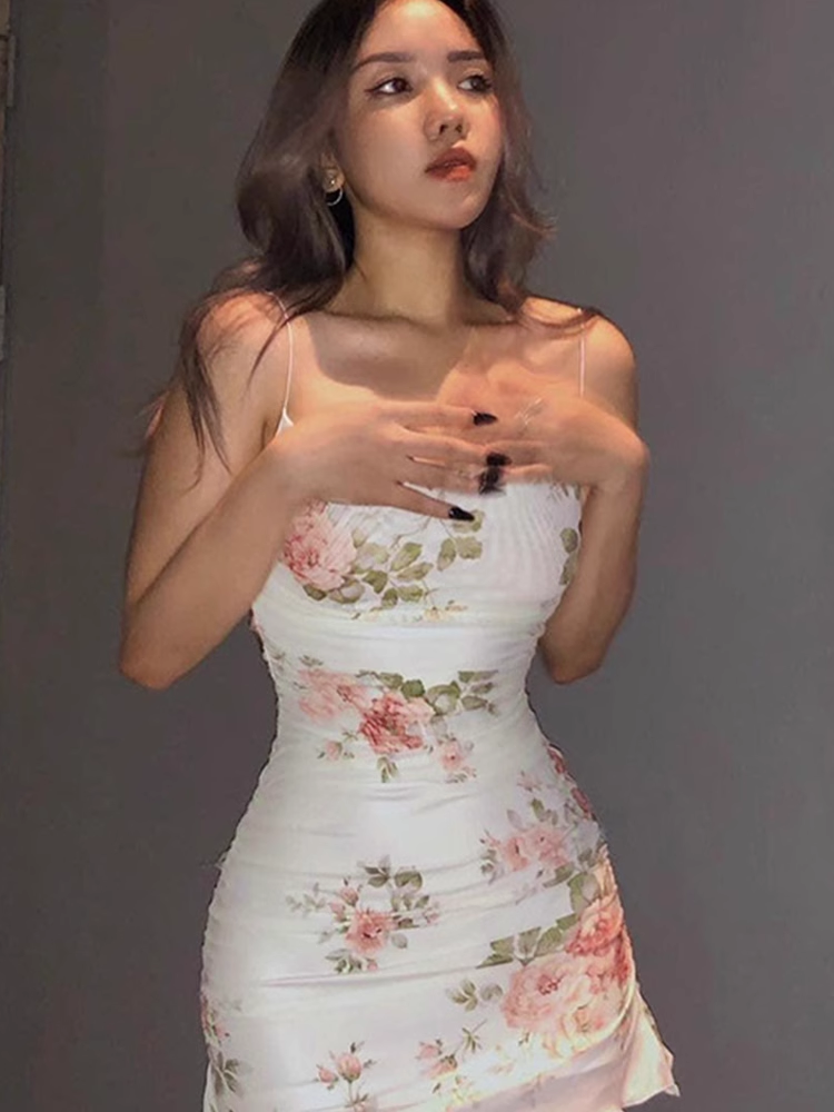Summer floral mesh suspender dress YM739
