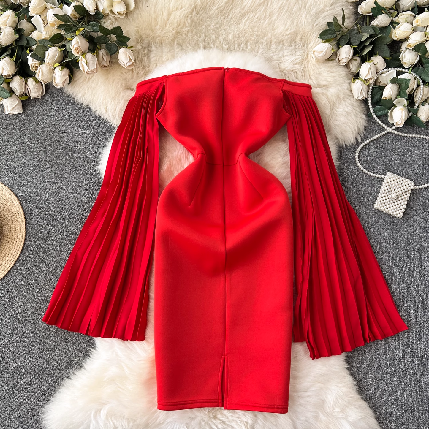 Off The Shoulder Red Holiday Dress YM810
