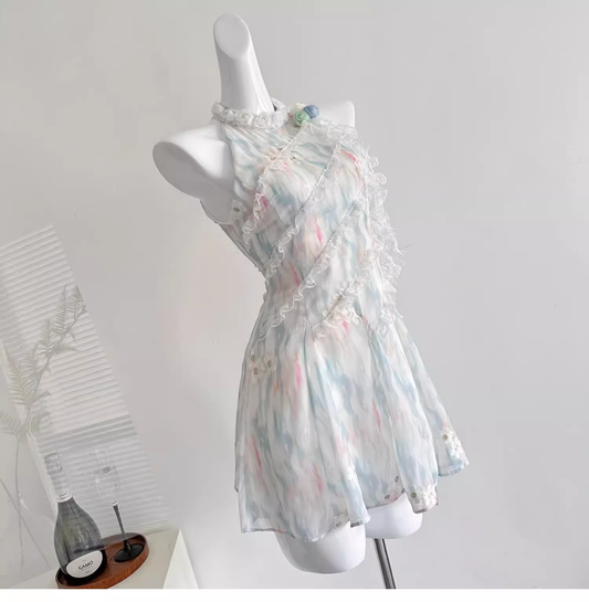 Sweet Jasmine Green Summer Sweet Slim Waist Design Short Birthday Dress YM2084