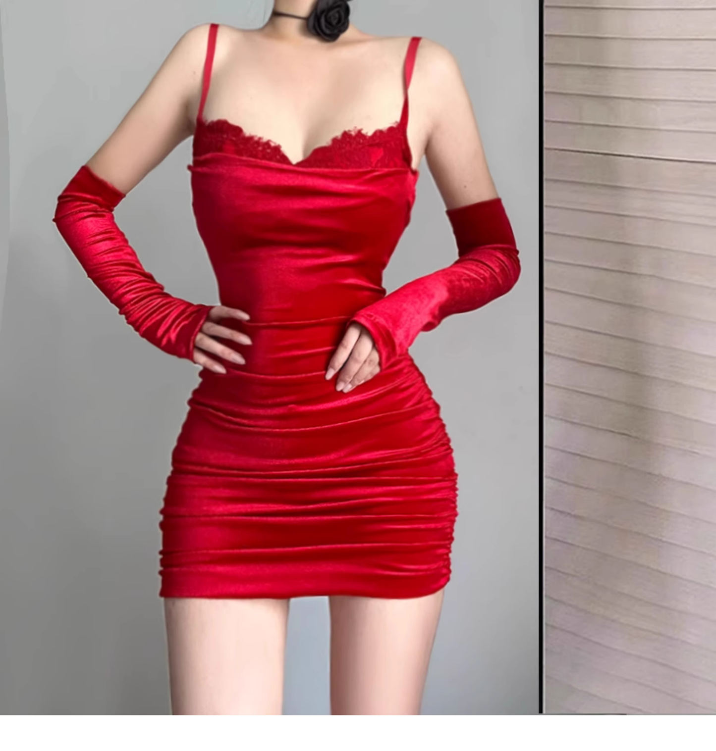 Sexy Red Spaghetti Strap Velvet Sheath Cocktail Dress Birthday Outfits YM2195